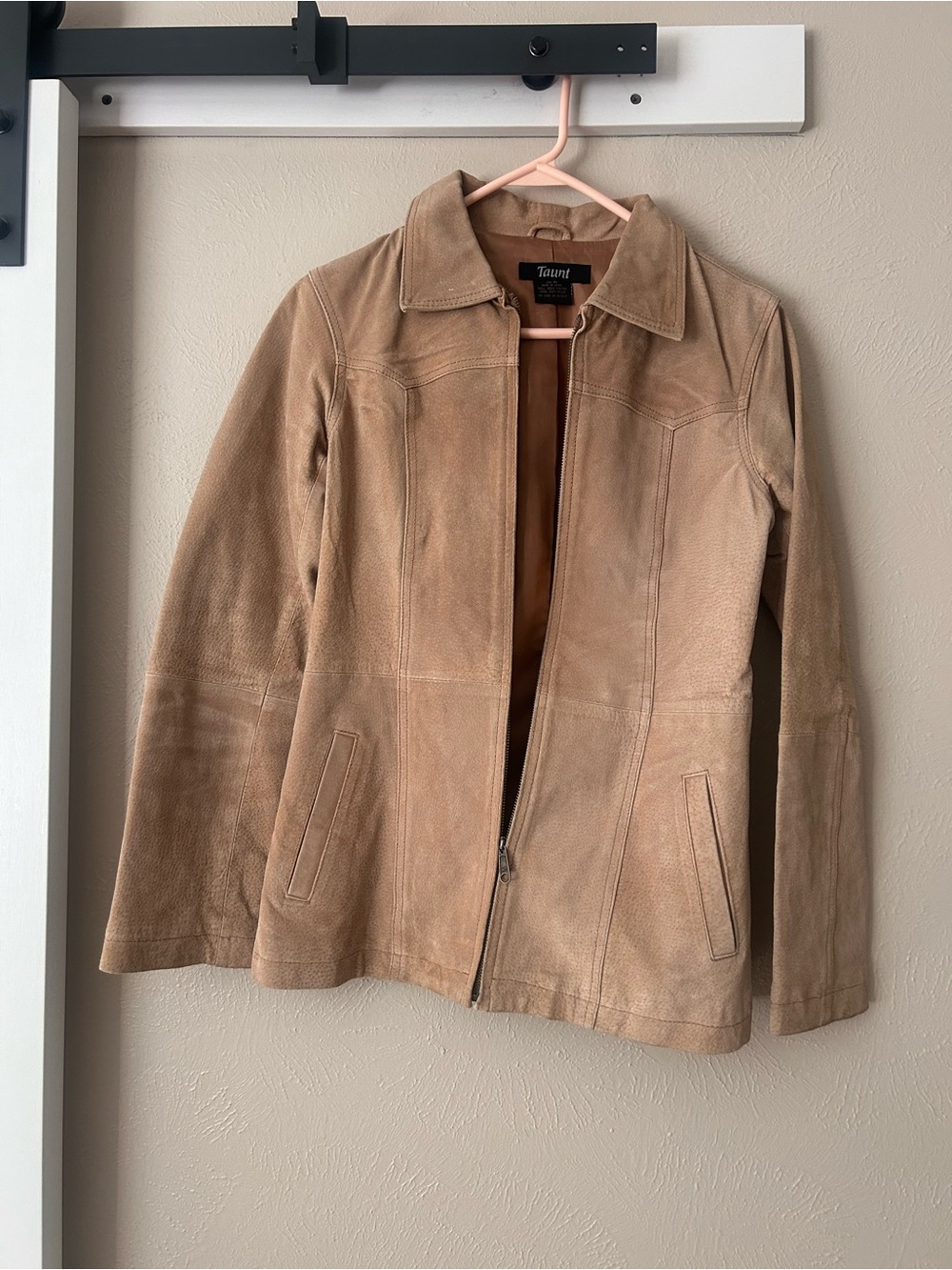 Suede Zip-Front Jacket in Tan